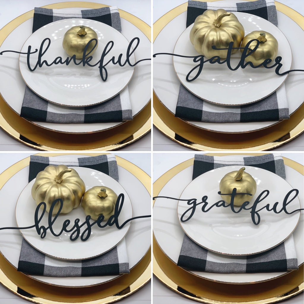 Holiday Table Place Setting | Thankful, Gather, Blessed & Grateful