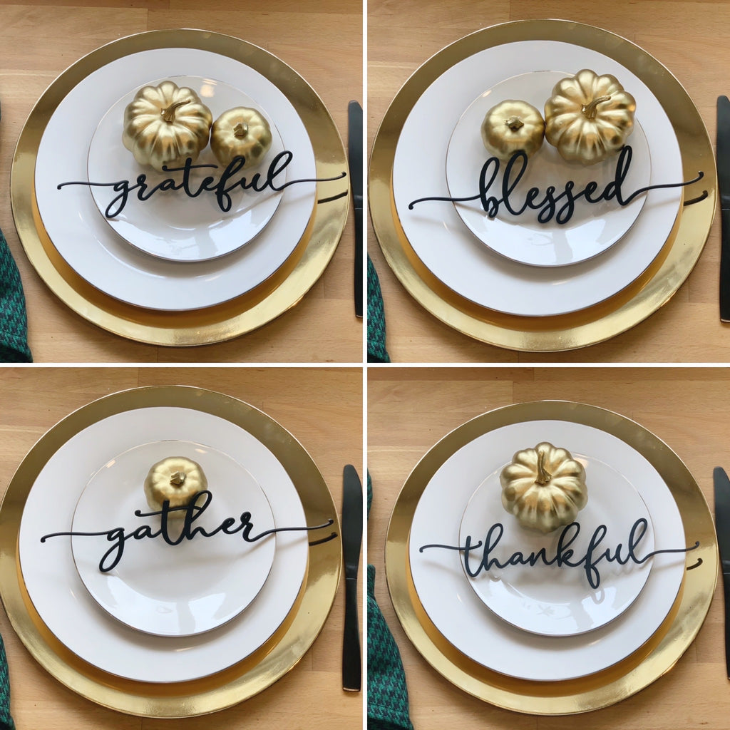 Holiday Table Place Setting | Thankful, Gather, Blessed & Grateful