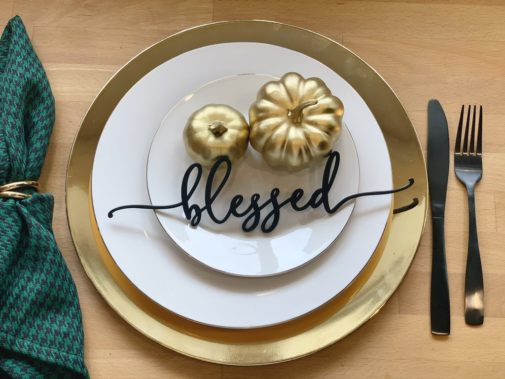 Holiday Table Place Setting | Thankful, Gather, Blessed & Grateful