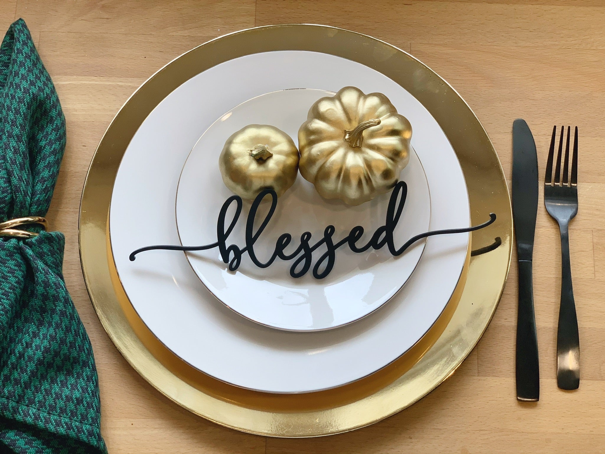 Holiday Table Place Setting | Thankful, Gather, Blessed & Grateful