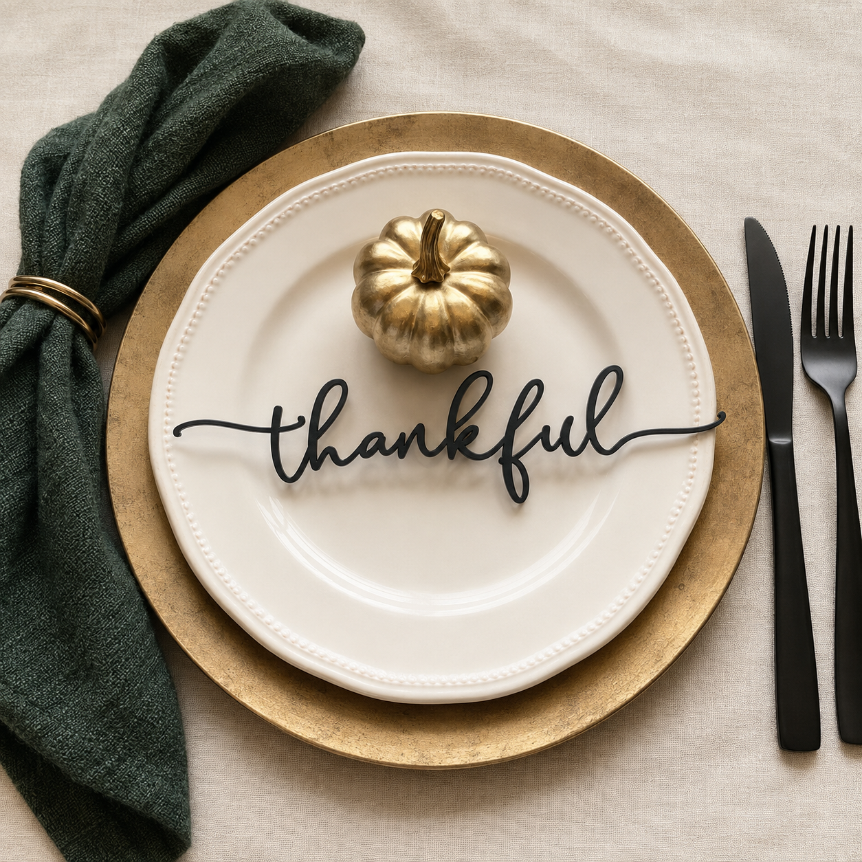 Holiday Table Place Setting | Thankful, Gather, Blessed & Grateful