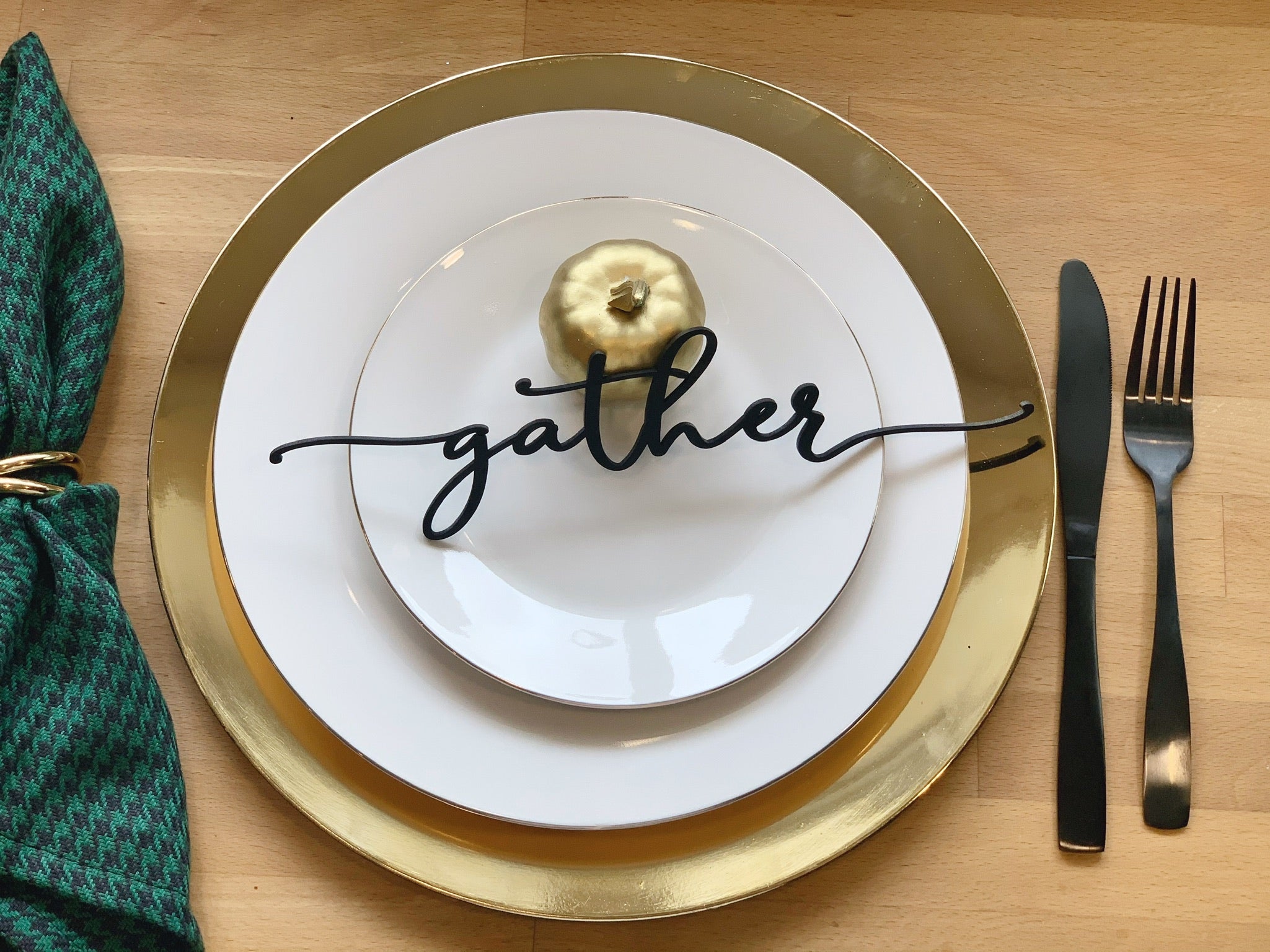 Holiday Table Place Setting | Thankful, Gather, Blessed & Grateful